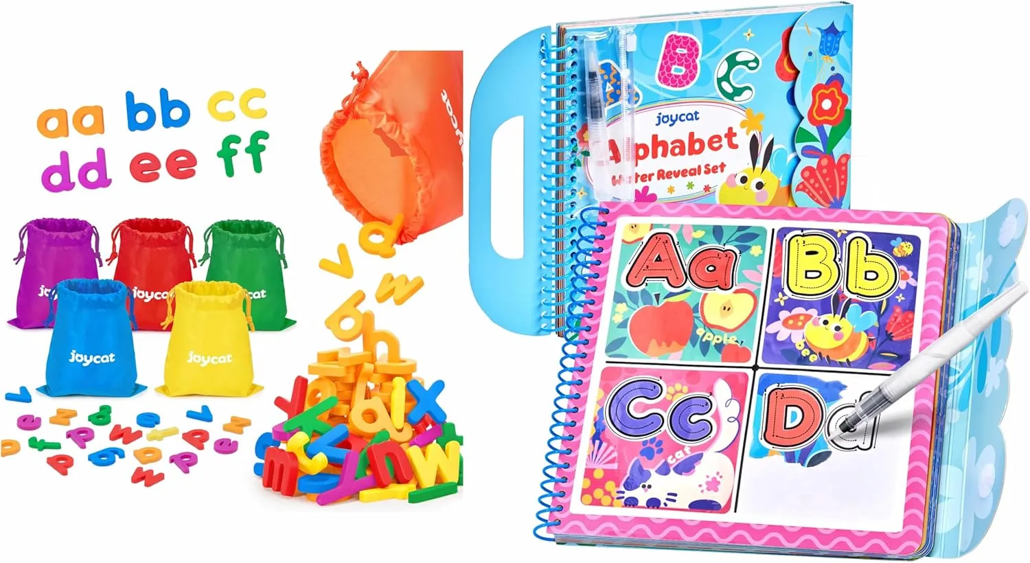 JoyCat Magnetic Letters JoyCat Water Reveal Alphabet Coloring Book for Toddlers 3-5, Reusable 14 Activity Pages with Water Pen for No-Mess Drawing, Preschool Alphabet Learning Letter Tracing Toys
