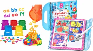 JoyCat Magnetic Letters JoyCat Water Reveal Alphabet Coloring Book for Toddlers 3-5, Reusable 14 Activity Pages with Water Pen for No-Mess Drawing, Preschool Alphabet Learning Letter Tracing Toys