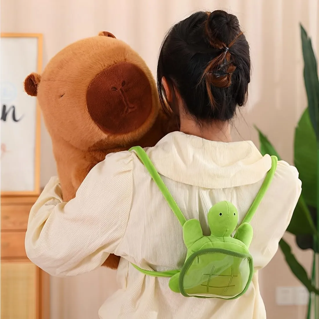 JPORSHU Capybara Plush Toy， 14inchCapybara Plush with Turtle Backpack， Kawaii Capybara Stuffed Animal and Home Decor Gifts