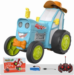 Jump Fury Stunt Car with Lights & Music, Crazy Jumping Car Toys, Jump Fury Tractor, Jump Fury Remote Control Tractor, Wireless Remote Dancing Stunt Car (Blue)