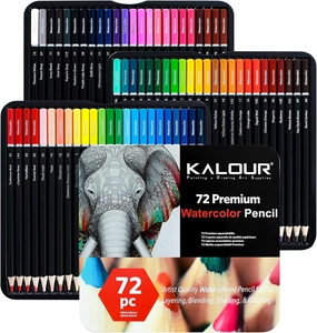 KALOUR Watercolor Pencils - Professional Set of 72 - Beautiful Blending Effects with Wet or Dry - Ideal for Coloring Book - Water Soluble Pencils for Kids Adults Beginners