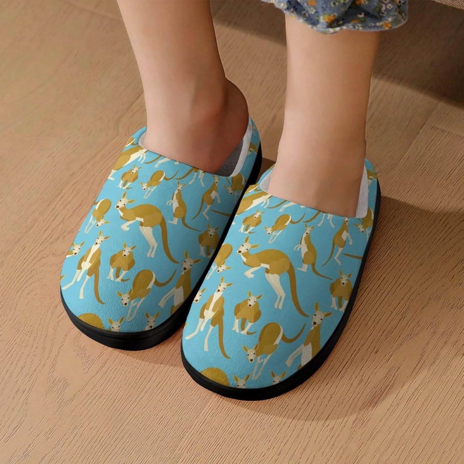 Kangaroo Animal Print Slippers for Boys Girls Home Cotton Slippers Non-Slip Warm Little Kids Slippers