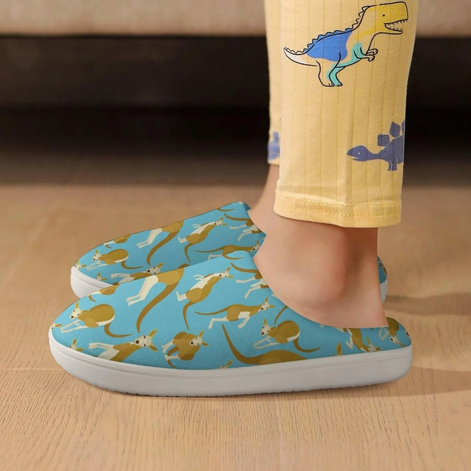 Kangaroo Animal Print Slippers for Boys Girls Home Cotton Slippers Non-Slip Warm Little Kids Slippers