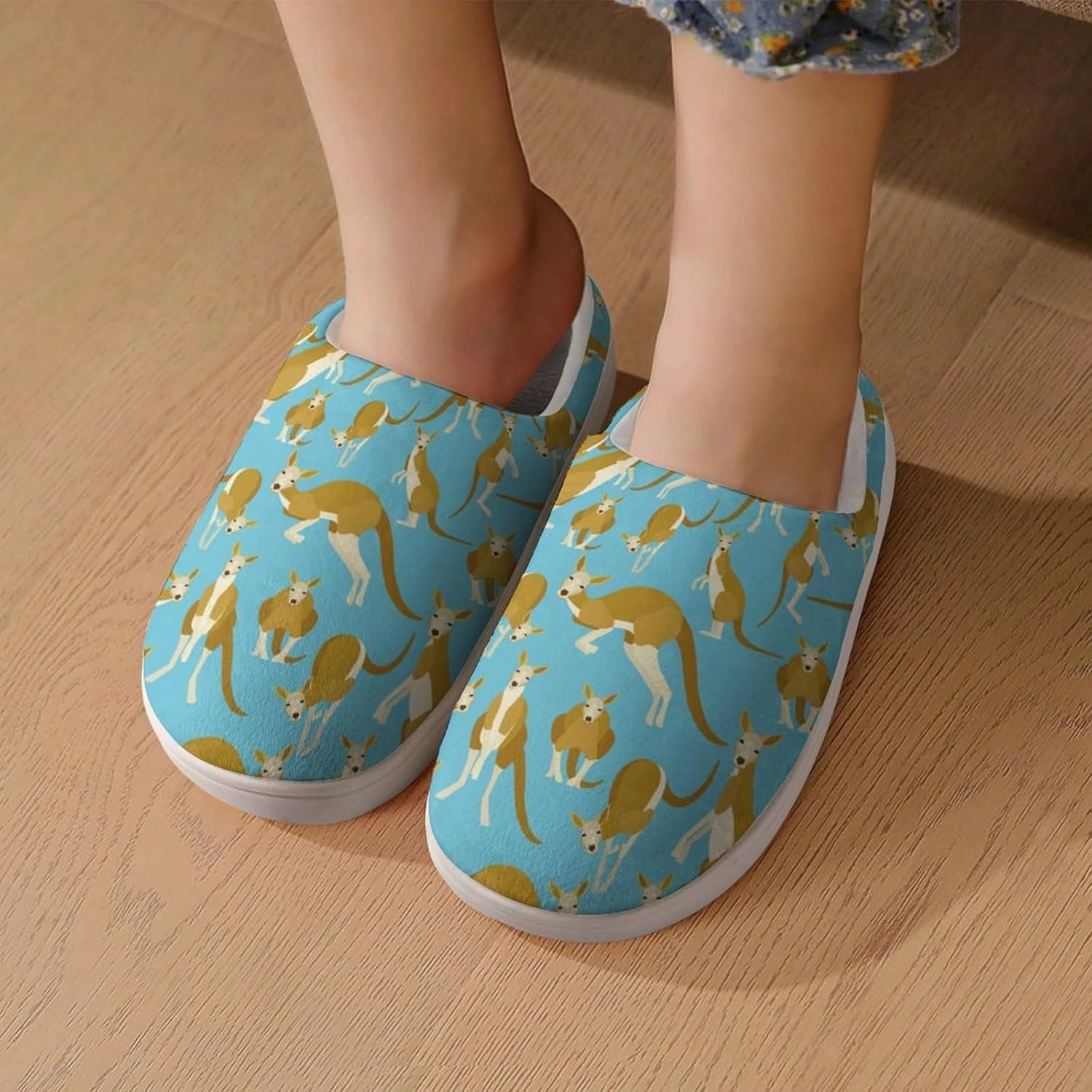 Kangaroo Animal Print Slippers for Boys Girls Home Cotton Slippers Non-Slip Warm Little Kids Slippers