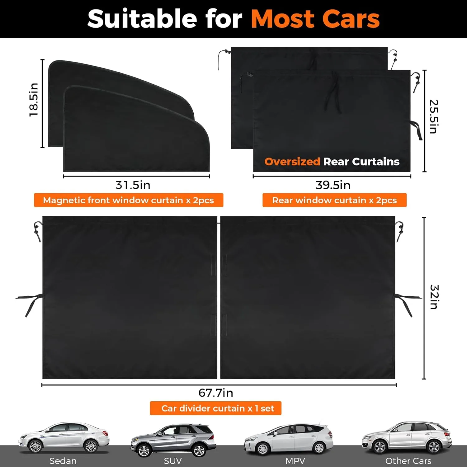 KanSmart 5 Pcs Car Curtains 95% Light Blocking Car Privacy Curtains for UV Protection, Auto Privacy Side Sunshades Camping Accessories for Sedan SUV Sleeping Travel Camping