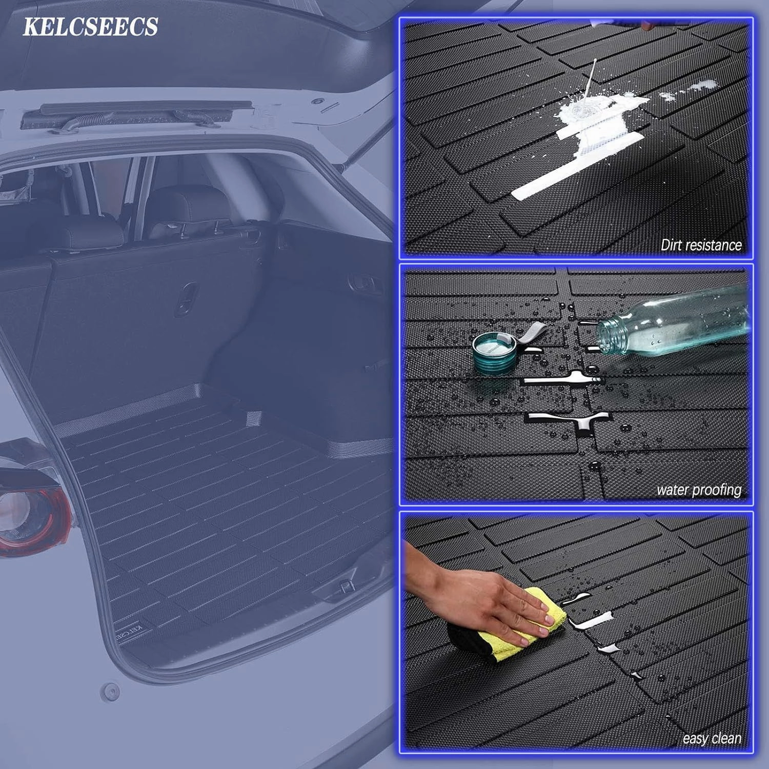 KELCSEECS All Weather Floor Mats & Cargo Liner Custom for Audi A3 2022 2023 2024 Car Mats Automotive Cargo Mat TPE Floor Liners Audi A3 Trunk Mat Accessories Trunk Liner Black