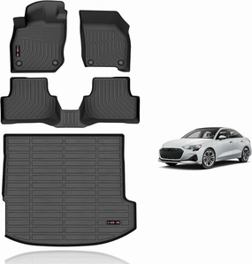KELCSEECS All Weather Floor Mats & Cargo Liner Custom for Audi A3 2022 2023 2024 Car Mats Automotive Cargo Mat TPE Floor Liners Audi A3 Trunk Mat Accessories Trunk Liner Black