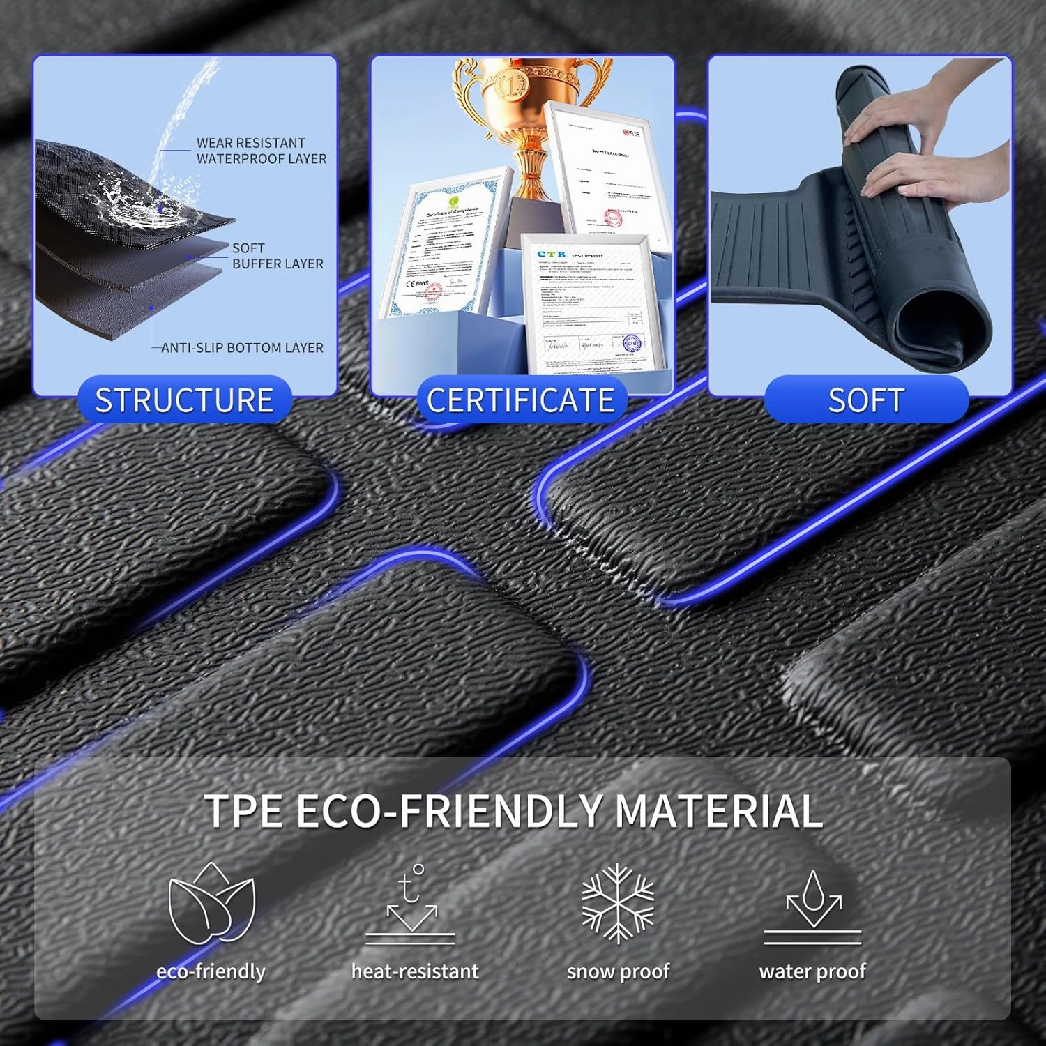 KELCSEECS All Weather Floor Mats & Cargo Liner Custom for Audi A3 2022 2023 2024 Car Mats Automotive Cargo Mat TPE Floor Liners Audi A3 Trunk Mat Accessories Trunk Liner Black