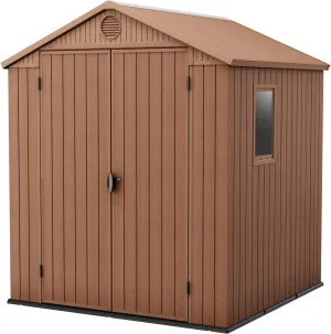 Keter Darwin 6 x 6 Foot Spacious Heavy Duty Outdoor Storage Shed for Organizing Garden Accessories and Tools with Double Doors and High Ceiling, Gray