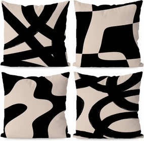KEUSPI Black and Beige Throw Pillow Covers, Black Pillow Covers for Couch Home Decor Boho Modern Abstract Decorative Couch Pillow Covers for Living Room 22x22 Set of 4