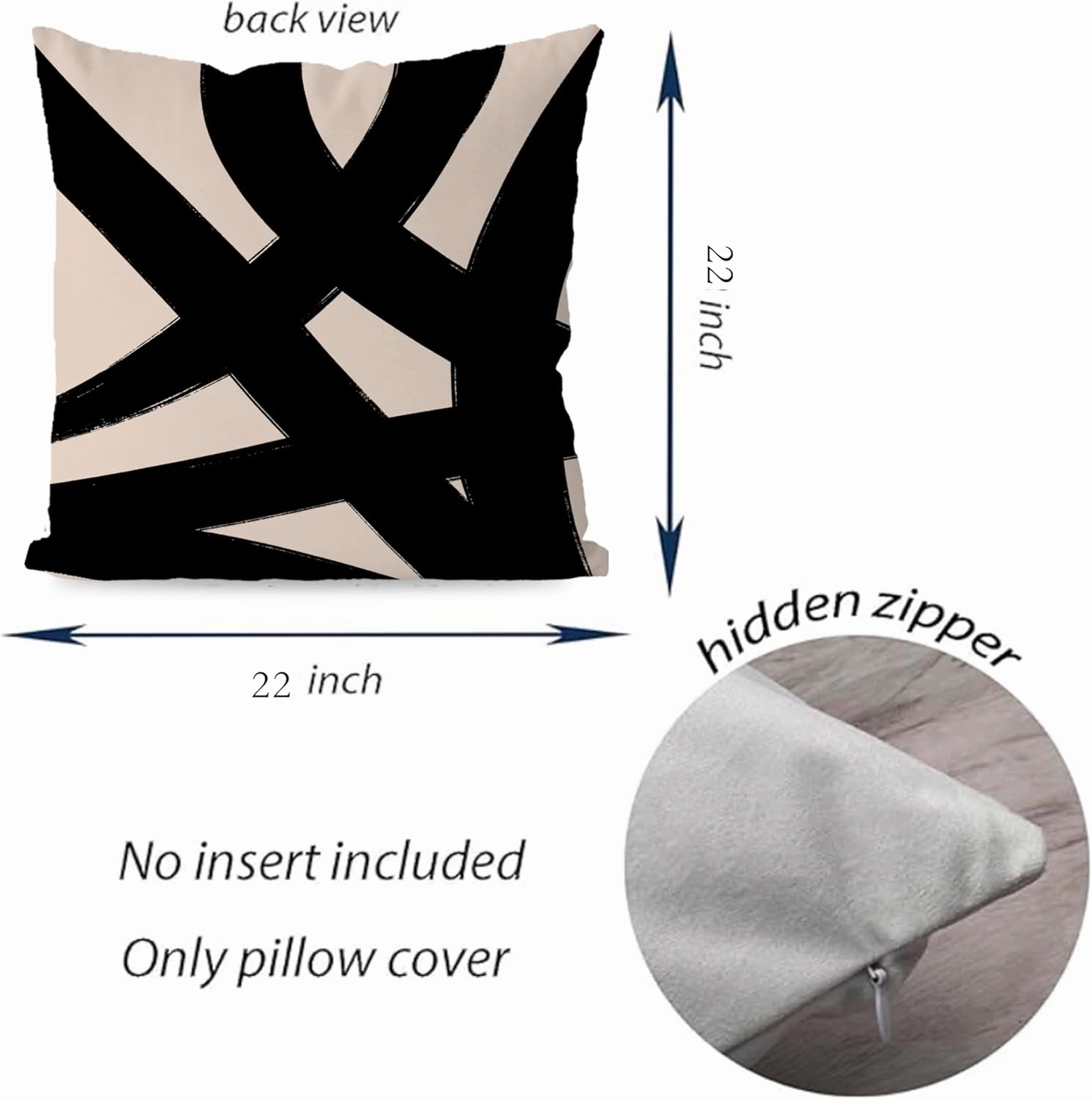 KEUSPI Black and Beige Throw Pillow Covers, Black Pillow Covers for Couch Home Decor Boho Modern Abstract Decorative Couch Pillow Covers for Living Room 22x22 Set of 4