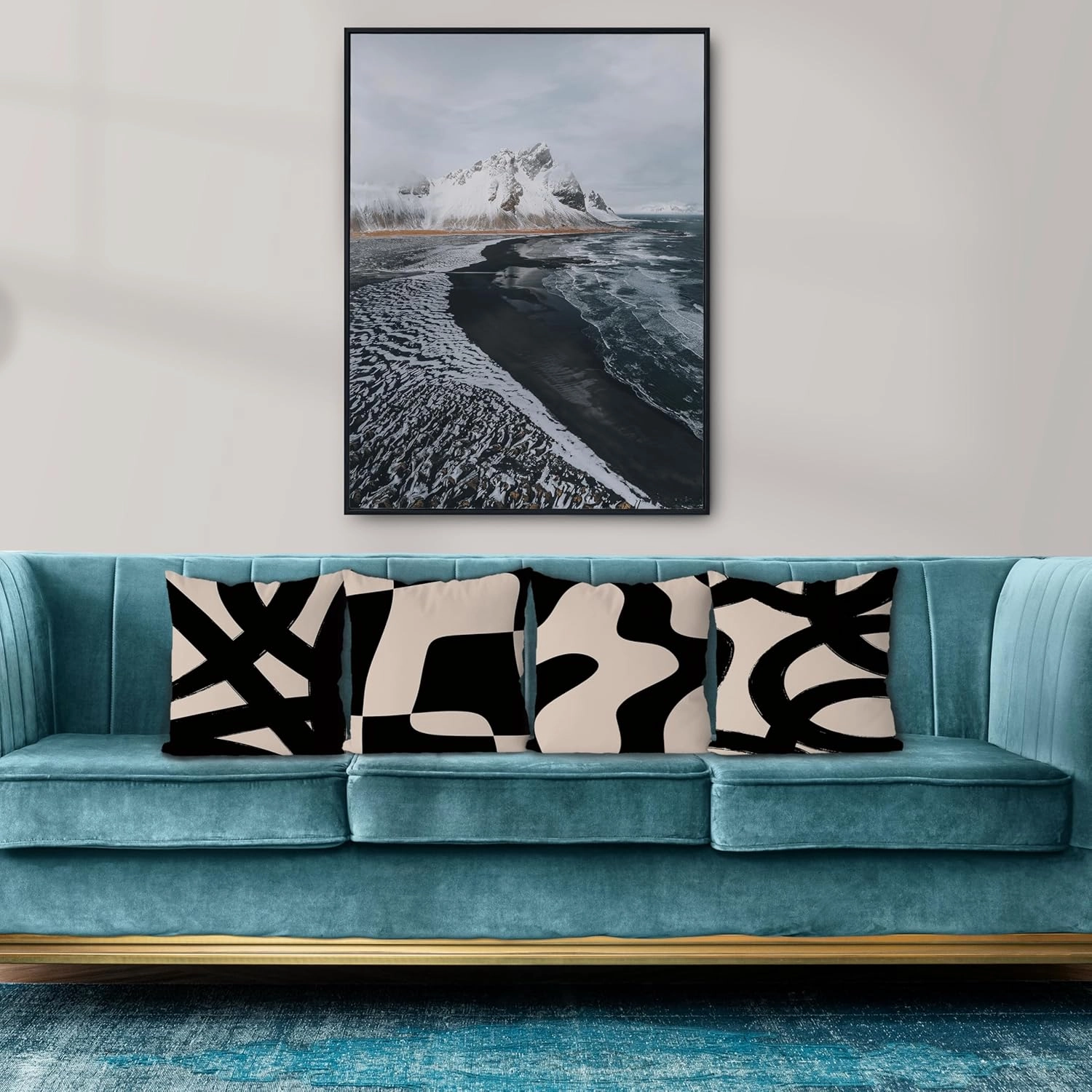 KEUSPI Black and Beige Throw Pillow Covers, Black Pillow Covers for Couch Home Decor Boho Modern Abstract Decorative Couch Pillow Covers for Living Room 22x22 Set of 4