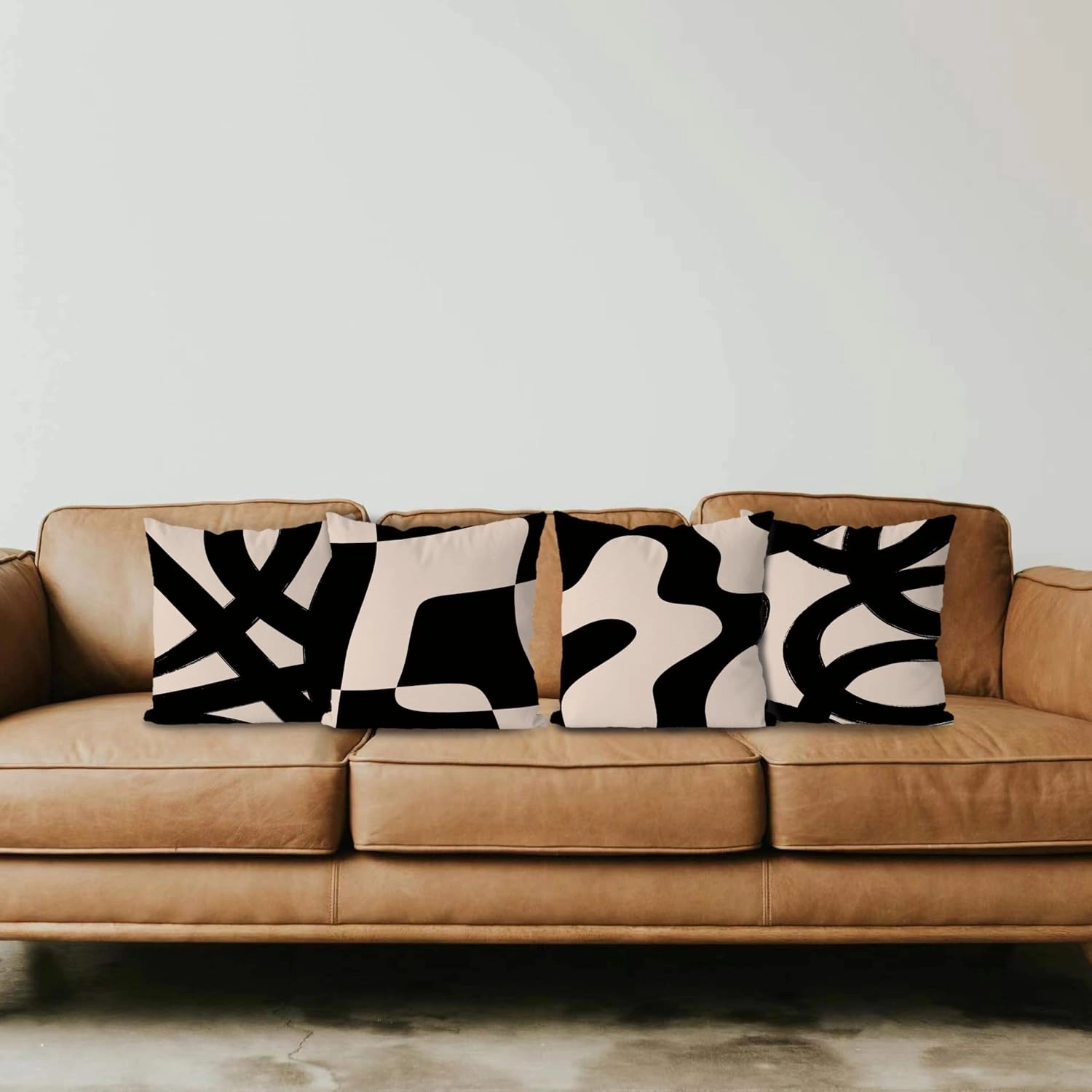 KEUSPI Black and Beige Throw Pillow Covers, Black Pillow Covers for Couch Home Decor Boho Modern Abstract Decorative Couch Pillow Covers for Living Room 22x22 Set of 4