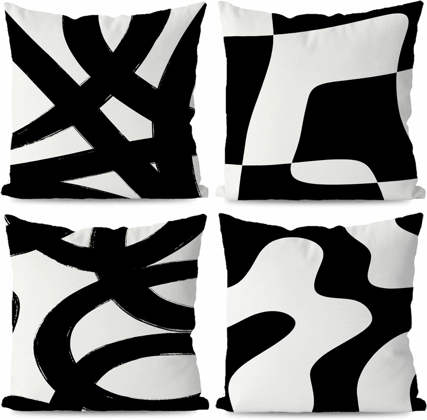 KEUSPI Black and White Throw Pillows Covers 18x18 Decorative Abstract White and Black Pillow Cover Room Decor for Living Room Sofa Couch Set of 4 Home Cojines Decorative para Sala