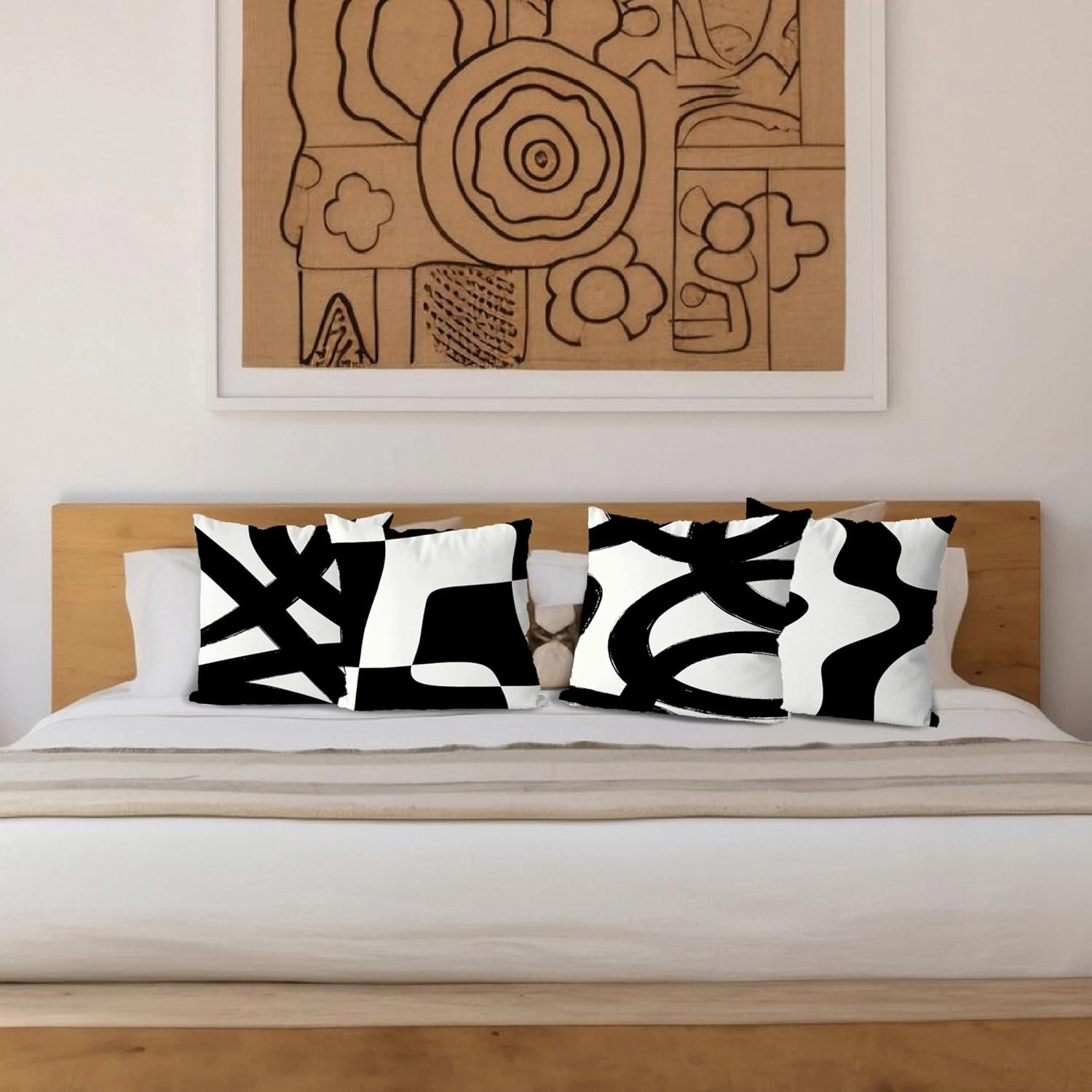 KEUSPI Black and White Throw Pillows Covers 18x18 Decorative Abstract White and Black Pillow Cover Room Decor for Living Room Sofa Couch Set of 4 Home Cojines Decorative para Sala