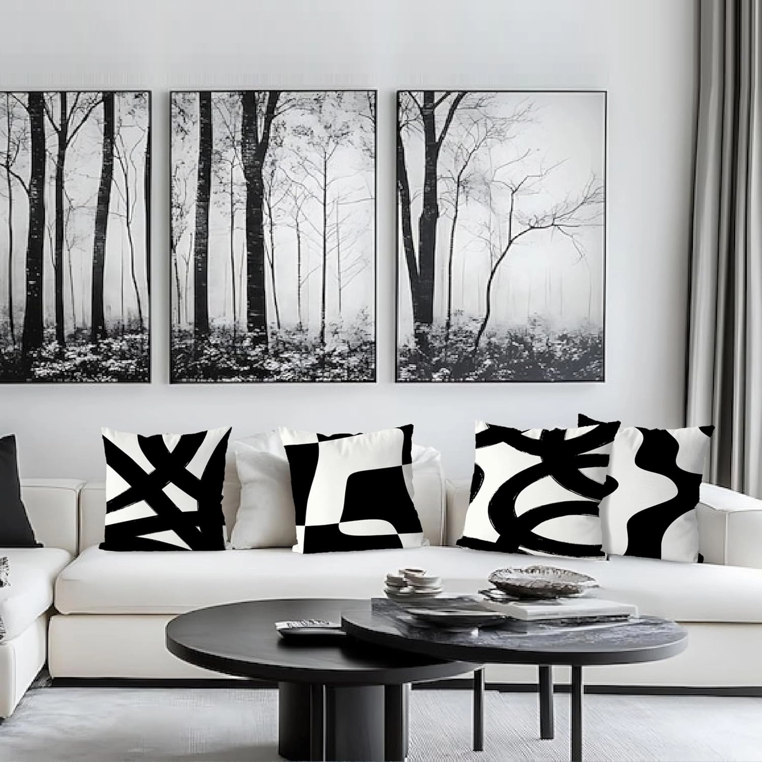 KEUSPI Black and White Throw Pillows Covers 18x18 Decorative Abstract White and Black Pillow Cover Room Decor for Living Room Sofa Couch Set of 4 Home Cojines Decorative para Sala