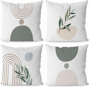 KEUSPI Bohemian Throw Pillow Covers 18×18 Set of 4,Bohemian Home Decor,Boho Green Geometric Plant Pillow Covers Abstract Boho Beige Rainbow Botanical Leaf Pillow Covers