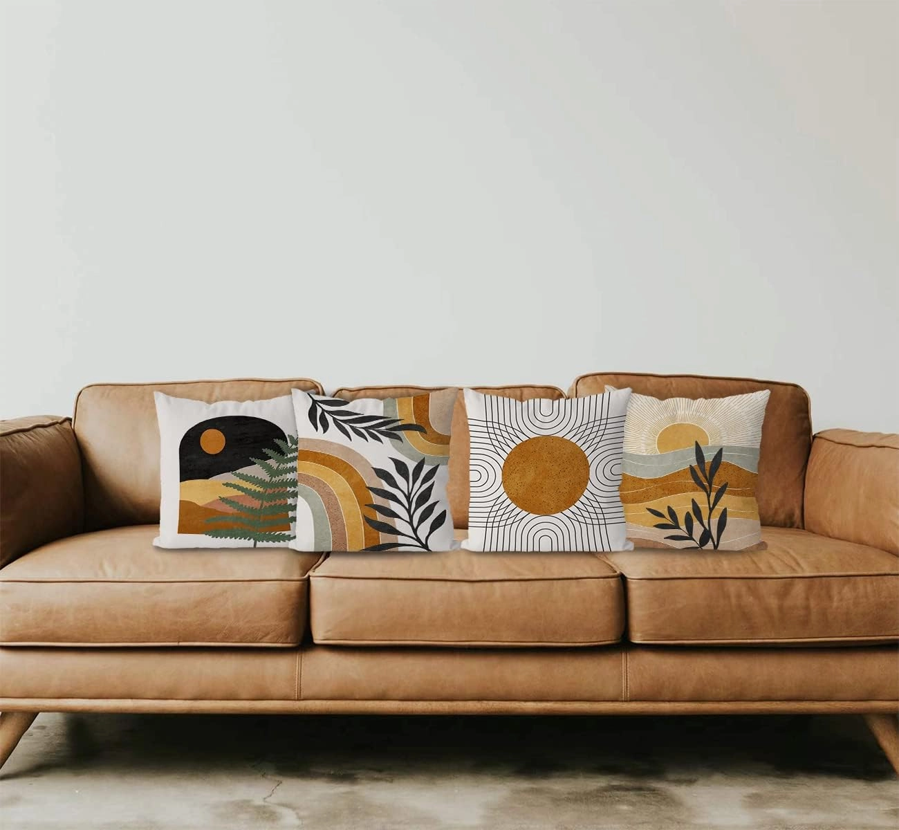 KEUSPI Boho Pillow Coves Sun Rainbow Botanical Leaf Mountain Nature Landscape Throw Pillow Covers,Boho Throw Pillow Covers 18×18 Set of 4,Home Bedroom Boho Room Decor,Boho Lovers Girls Women Gifts