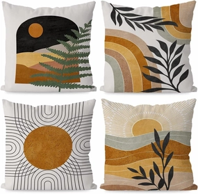 KEUSPI Boho Pillow Coves Sun Rainbow Botanical Leaf Mountain Nature Landscape Throw Pillow Covers,Boho Throw Pillow Covers 18×18 Set of 4,Home Bedroom Boho Room Decor,Boho Lovers Girls Women Gifts