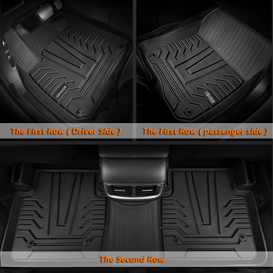KEYOOG Compatible for 2017-2021 Hon-da CR-V, Car Floor Mats Black TPE Special All-Weather Automotive Mat Includes 1st and 2nd Row, Fits All Models Including Hybrid Versions, 3 Pieces in Total