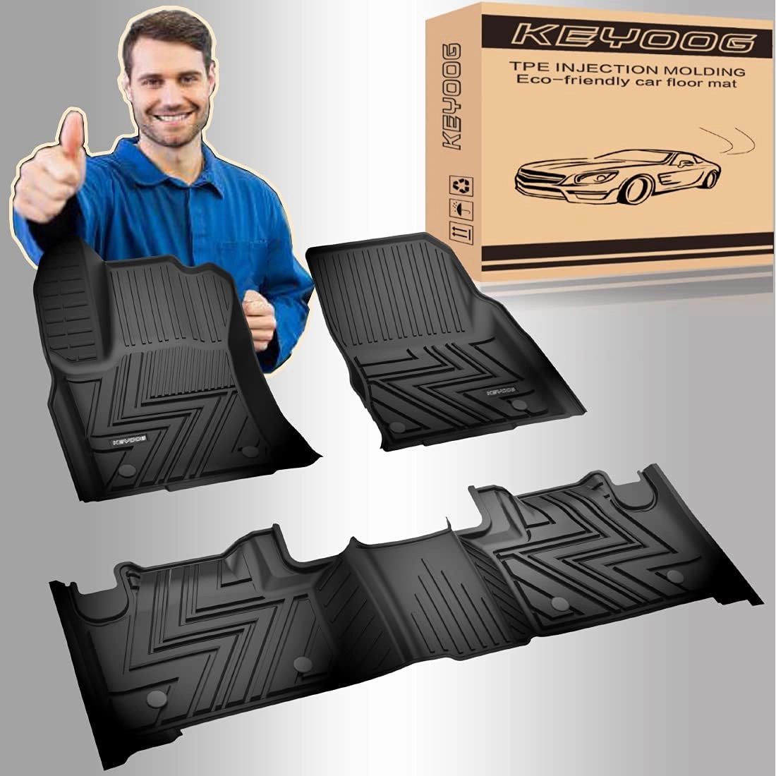 KEYOOG Fit for 2016 2017 2018 2019 2020 2021 Jeep Grand Cherokee/Dodge Durango Car Floor Mats Special All-Weather Automotive Mat Includes 1st and 2nd Row, Only Vehicles with 2nd Row Bench Seating
