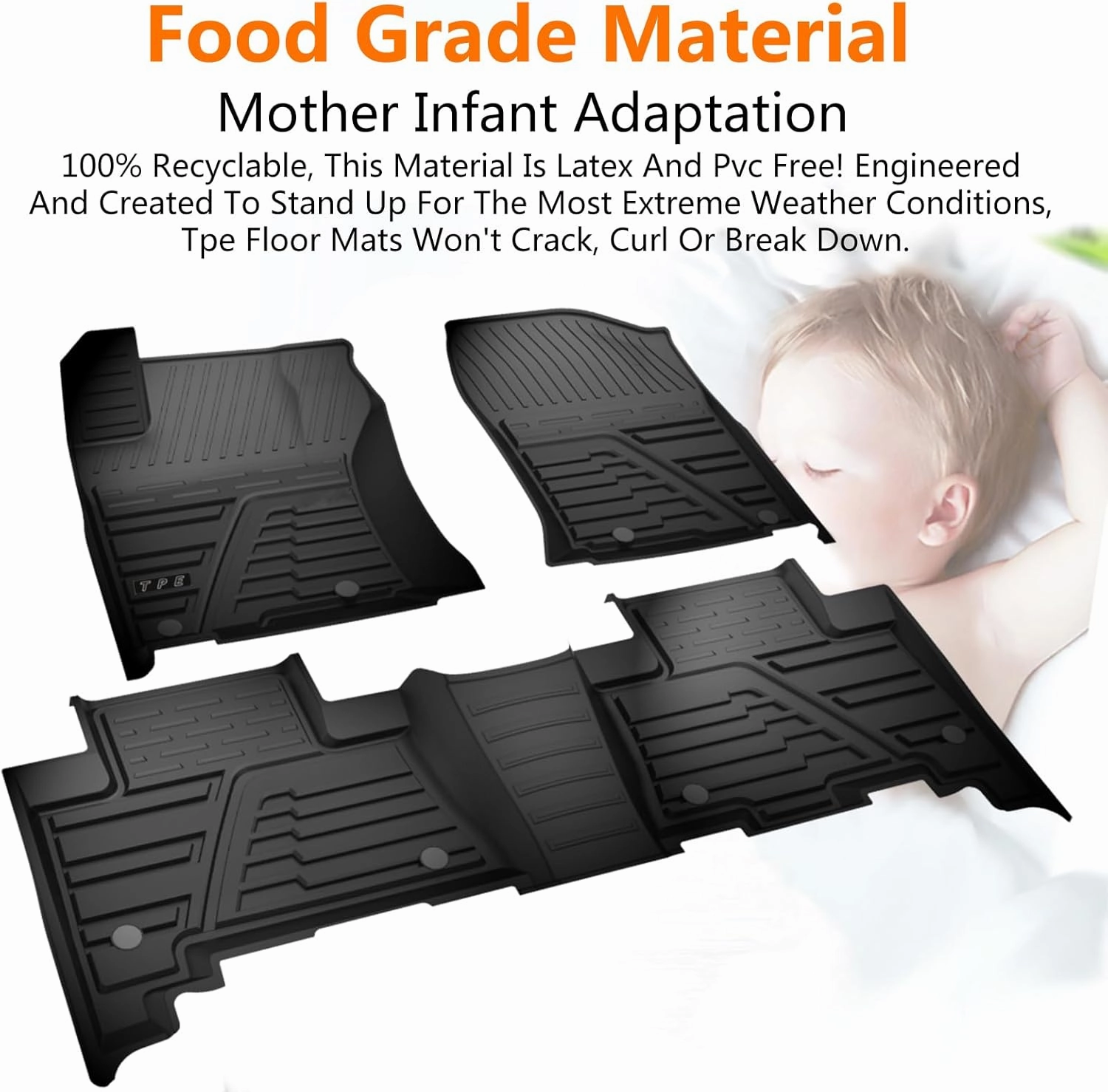 KEYOOG Floor Mats Fits for 2013-2023 Toyo-ta 4Runner/ 2014-2021 Lex-us GX460, All-Weather Automotive Mat Interior Accessories Includes 1st and 2nd Row Cargo Liner Mat Custom, Black TPE