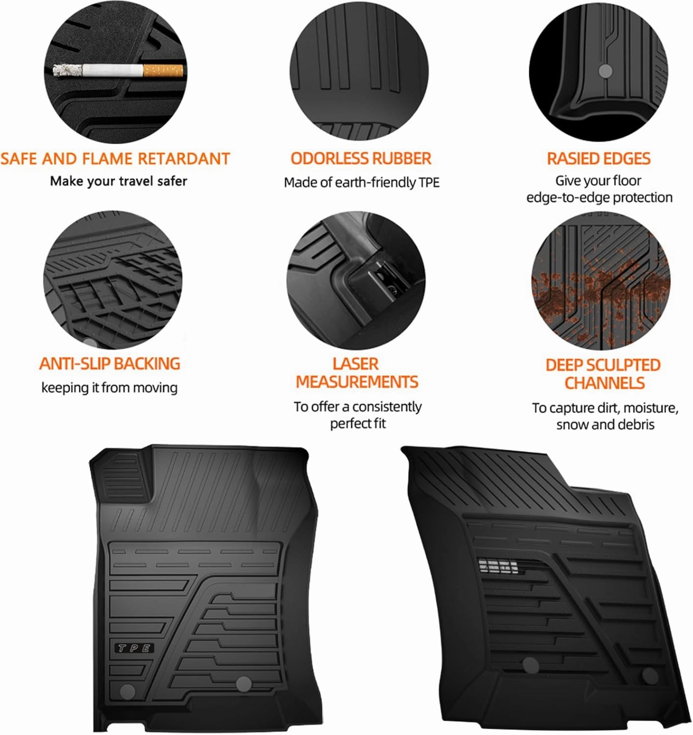 KEYOOG Floor Mats Fits for 2013-2023 Toyo-ta 4Runner/ 2014-2021 Lex-us GX460, All-Weather Automotive Mat Interior Accessories Includes 1st and 2nd Row Cargo Liner Mat Custom, Black TPE