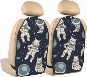 Kick Mat Back Seat Protector for Car 2 Pack Extra Large Car Back Seat Cover with 3 Storage Pockets Waterproof Seat Back Protector Fun Cat Astronaut Backseat Car Organizer for Trucks SUV