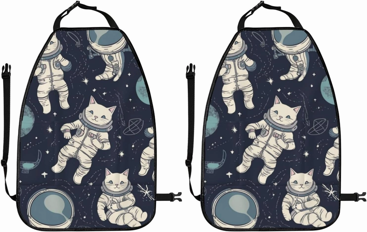 Kick Mat Back Seat Protector for Car 2 Pack Extra Large Car Back Seat Cover with 3 Storage Pockets Waterproof Seat Back Protector Fun Cat Astronaut Backseat Car Organizer for Trucks SUV