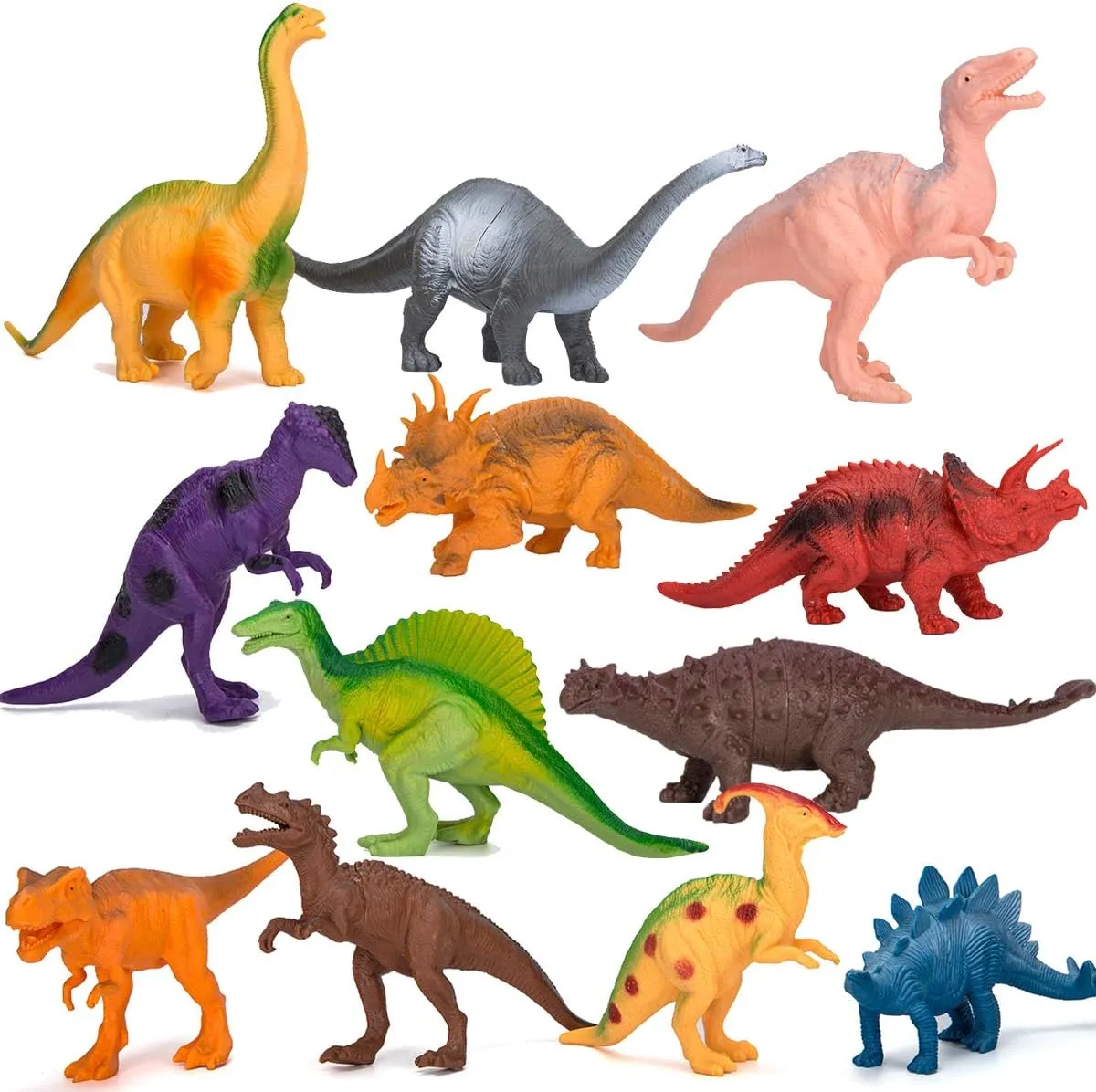 Kids Dinosaur Figures Toys, 7 Inch 12 Pack Jumbo Plastic Dinosaur Playset, STEM Educational Realistic Dinosaurs Figurine for Boys Girls Toddlers