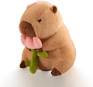 Kids' Plush Toy Pillows, Cute Kapybara Plush Toy Capybar Pillow Kawaii Capibara Stuffed Aniamls Soft Toy Brown Capybar Plushie Doll Birthday Gift Children's Day For Boys And Girls(Color:Flower,Size:Sm