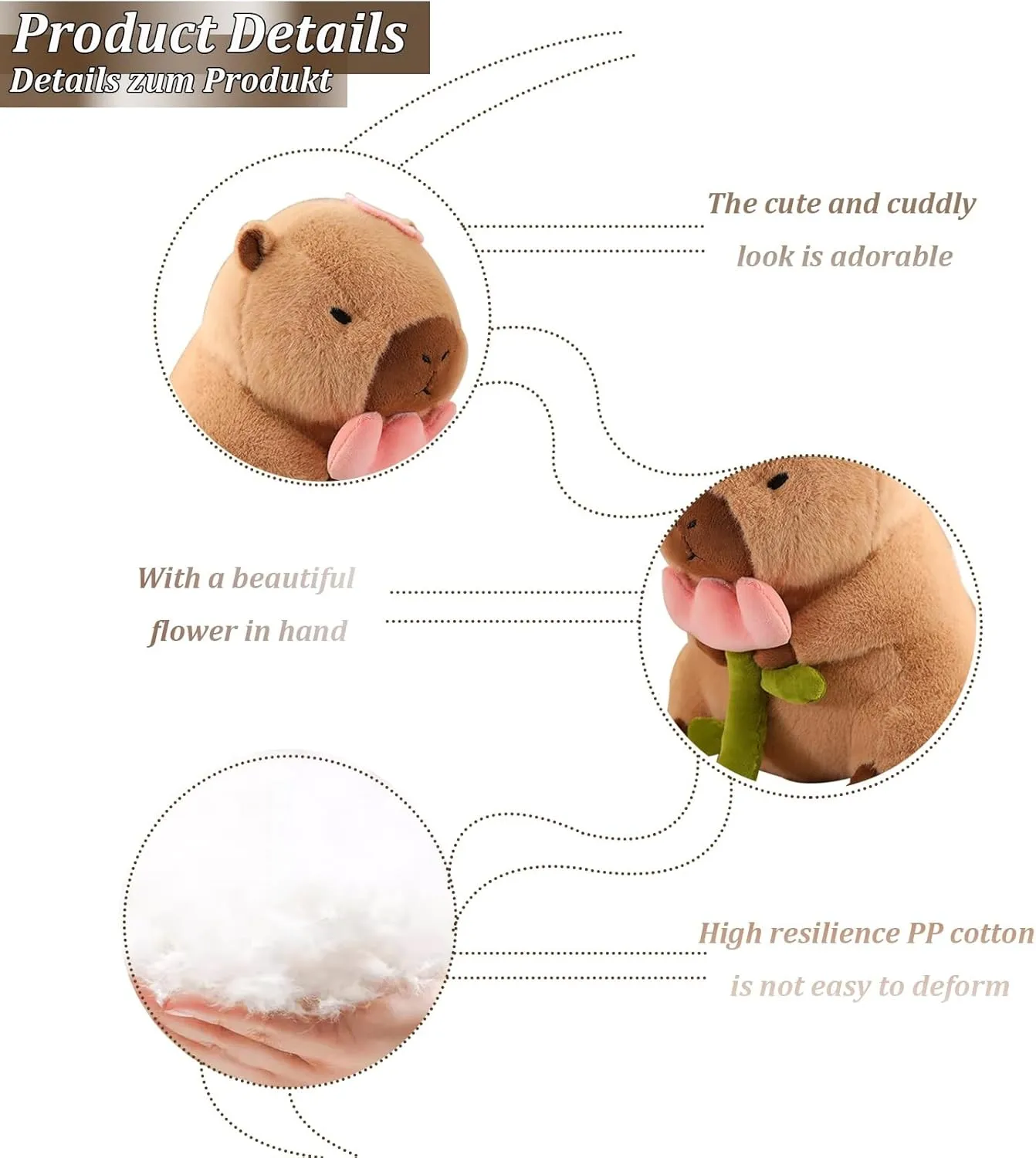 Kids' Plush Toy Pillows, Cute Kapybara Plush Toy Capybar Pillow Kawaii Capibara Stuffed Aniamls Soft Toy Brown Capybar Plushie Doll Birthday Gift Children's Day For Boys And Girls(Color:Flower,Size:Sm