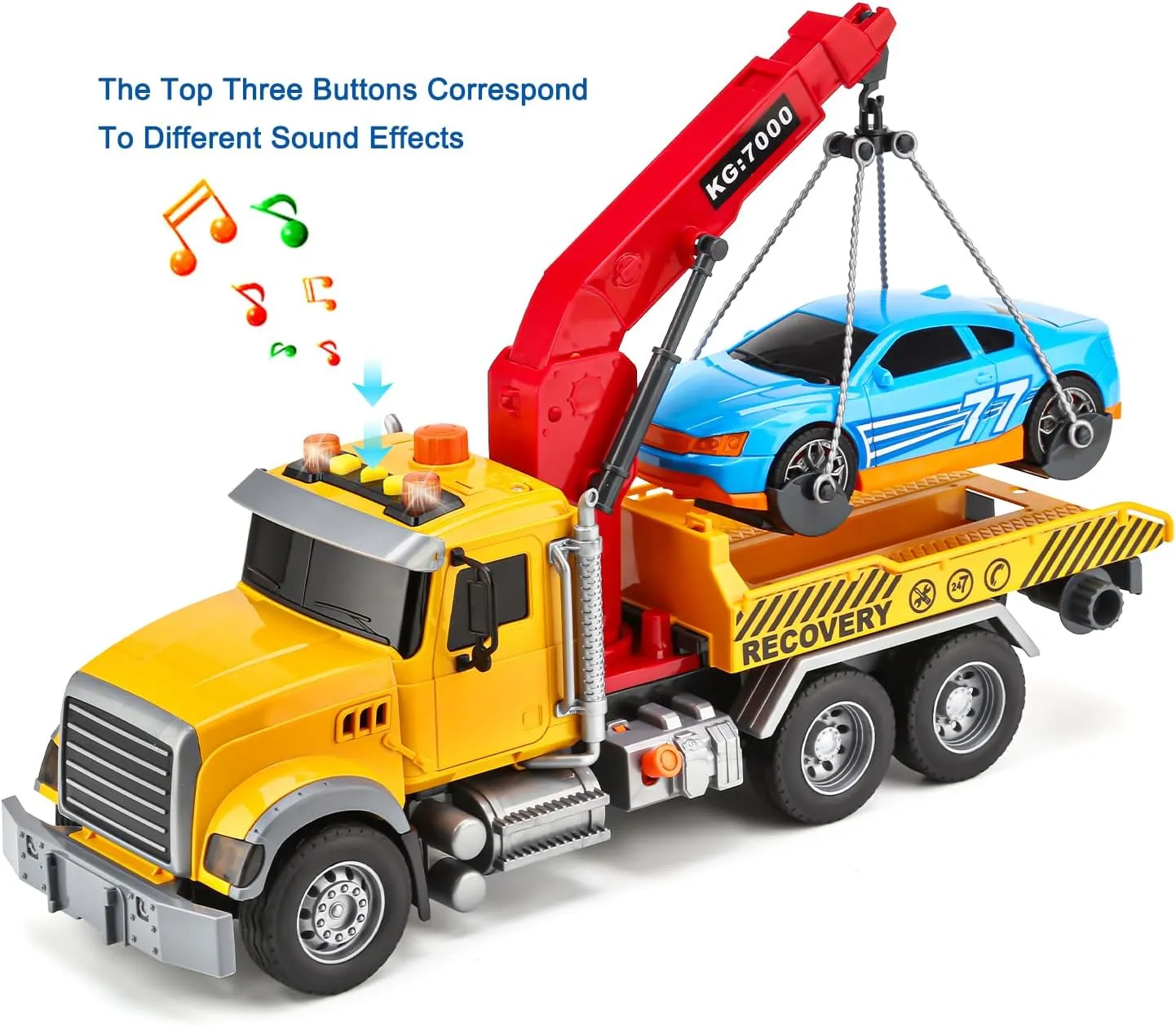 Kids Tow Truck Toy with Car for Boys 4-7 Years Old - Big Tow Truck for Kids Flatbed and Crane with Sounds and Lights, Road Rescue Car for Party Birthday Gifts Truck for Boys Girls