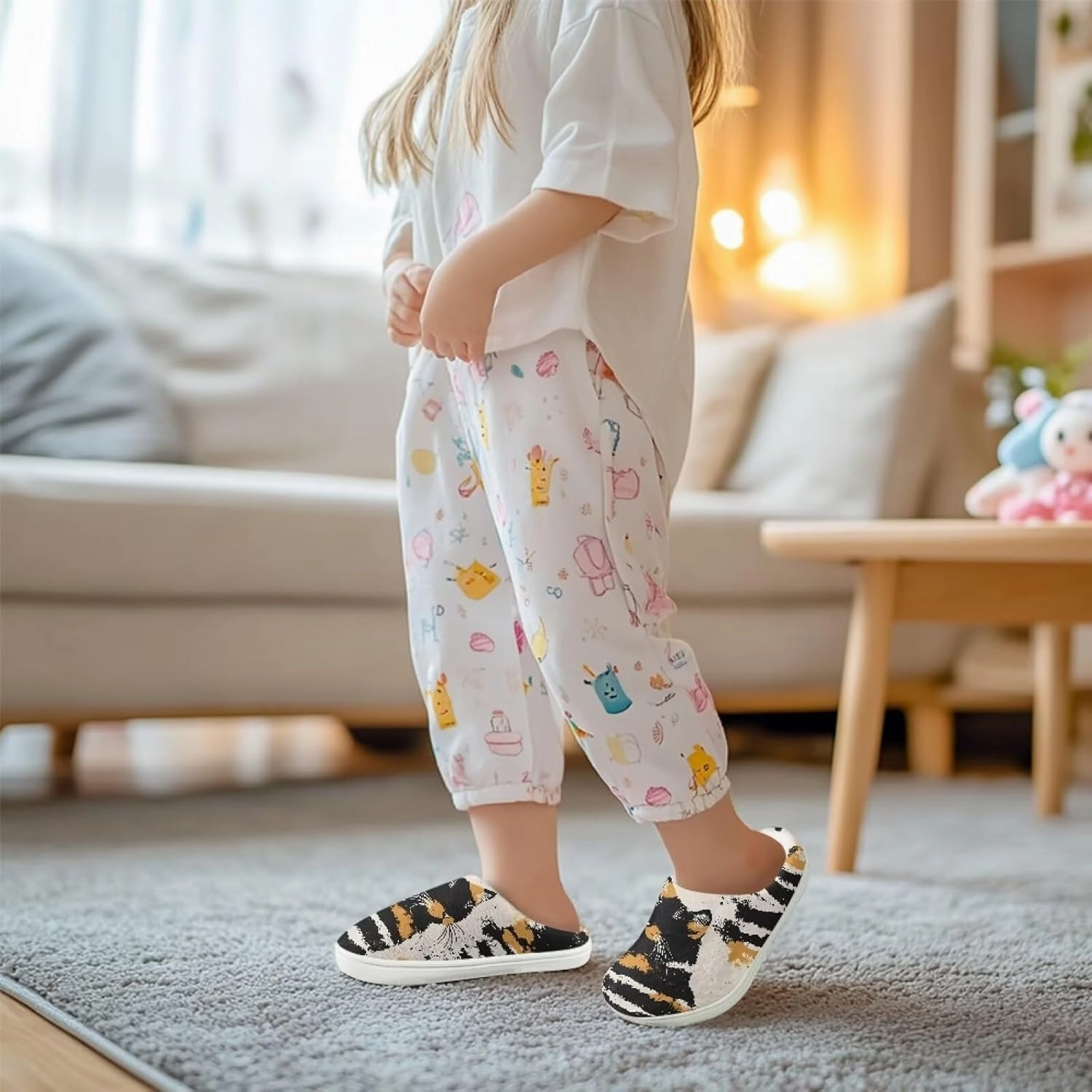 Kids Cotton Slippers Winter Warm Soft Plush Slippers Non Slip Flannel Fuzzy House Shoes Indoor Shoes for Boys Girls US 9-15