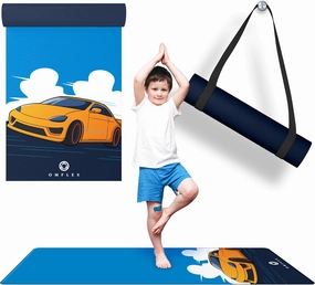 Kids Yoga/Exercise Mats – Premium Non-Slip Mats with Fun Prints for Kids Ages 5-13 – Dolphins, Car, and Supergirl Designs – Includes Carrying Strap – SGS & CE Certified, PVC-Free