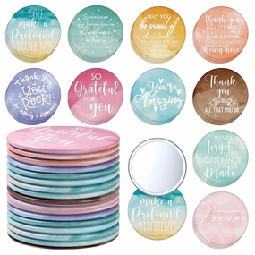 Kigley 50 Pcs Inspirational Gifts for Women Compact Mirrors Bulk Watercolor Round Pocket Portable Makeup Mini Mirror Employee Appreciation Gift for Graduate Staff Coworker Cna Nurse