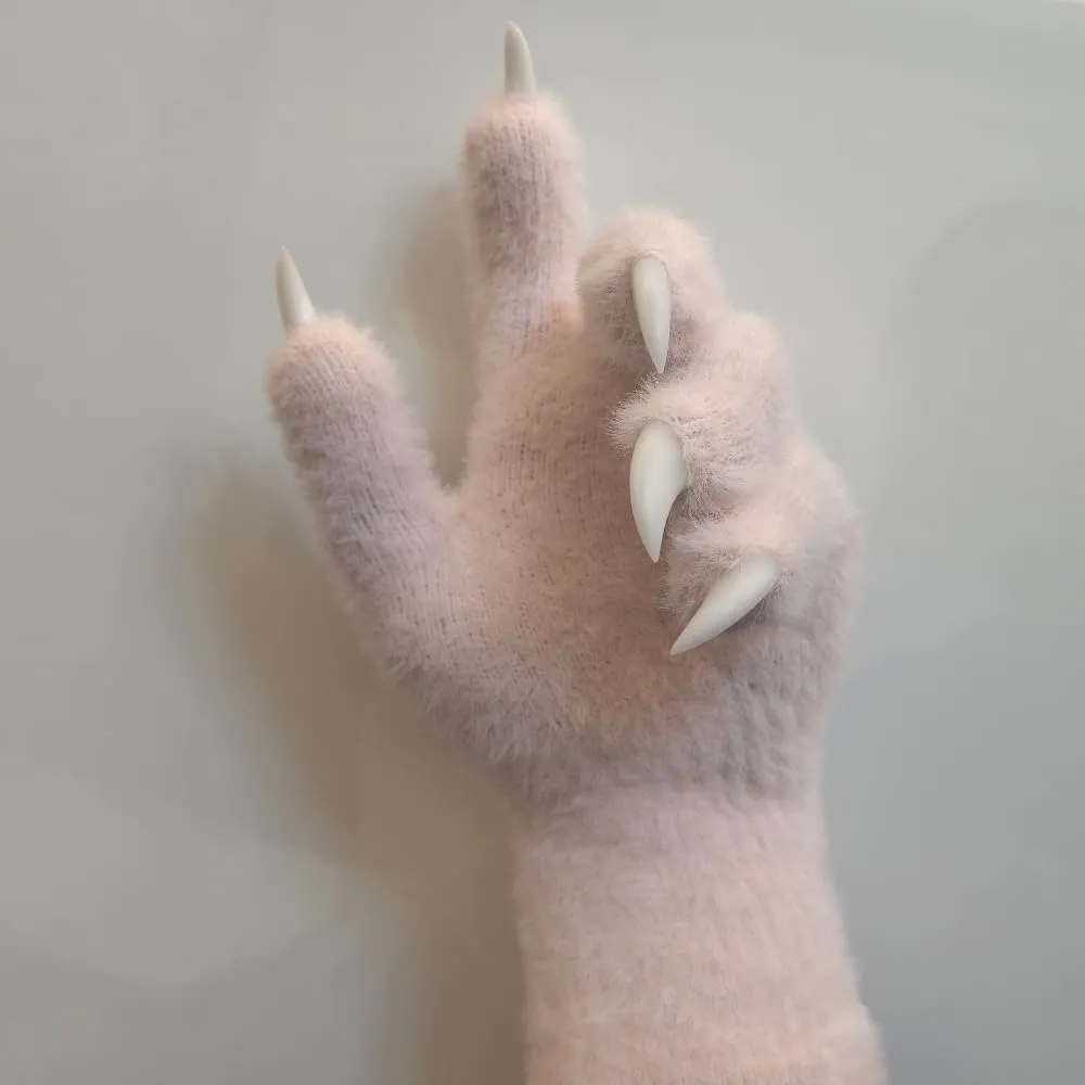Kigurumi paws & Fursuit paws, kig Ver, Black Furry Costume Gloves with White Claws, Cosplay Paw Gloves