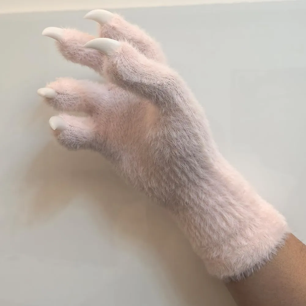 Kigurumi paws & Fursuit paws, kig Ver, Black Furry Costume Gloves with White Claws, Cosplay Paw Gloves
