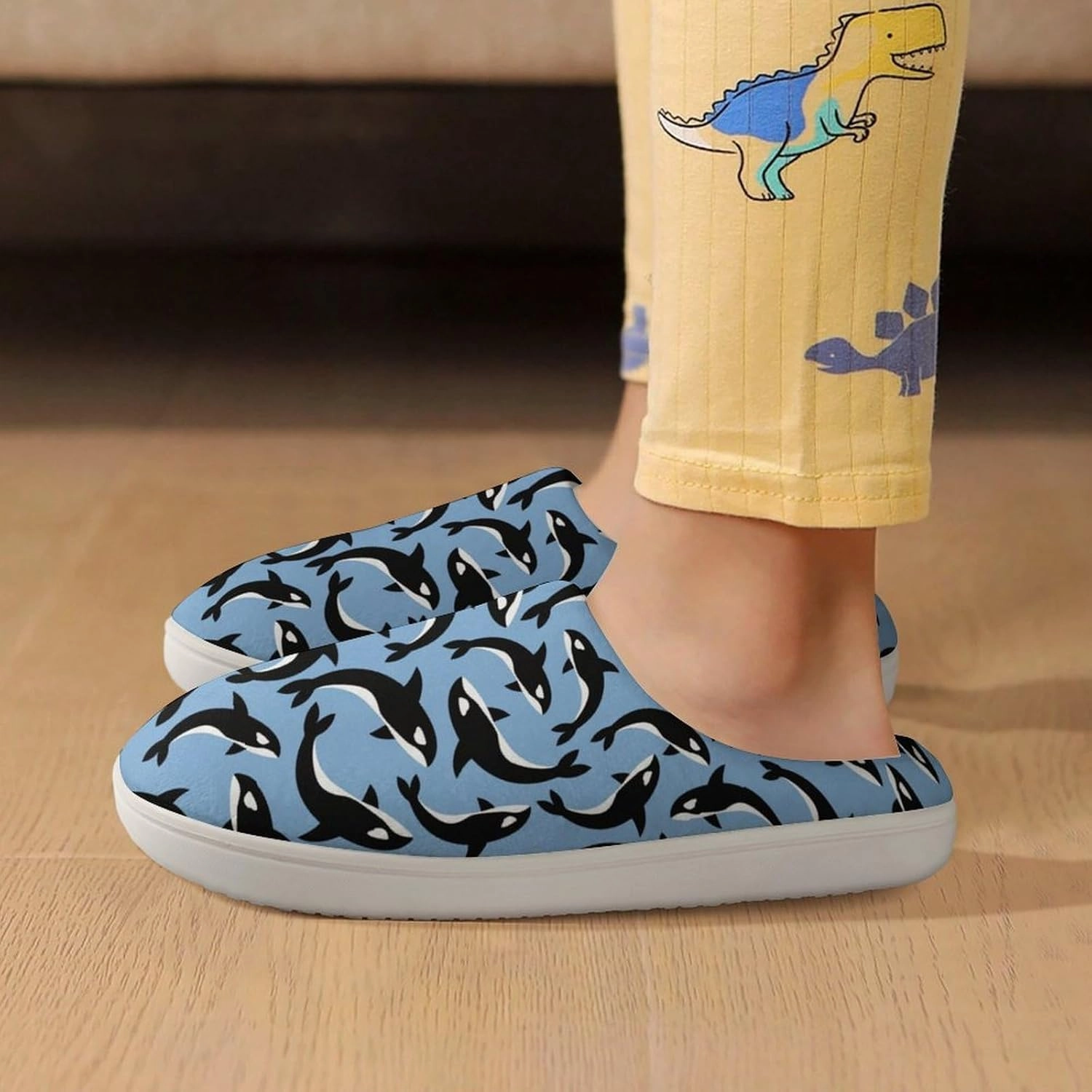 Killer Whales Orca Print Slippers for Boys Girls Home Cotton Slippers Non-Slip Warm Little Kids Slippers