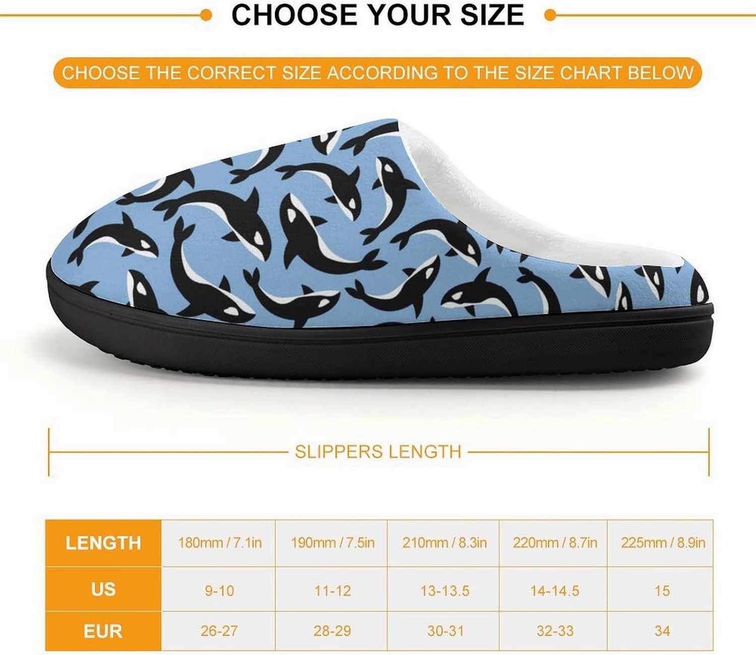 Killer Whales Orca Print Slippers for Boys Girls Home Cotton Slippers Non-Slip Warm Little Kids Slippers