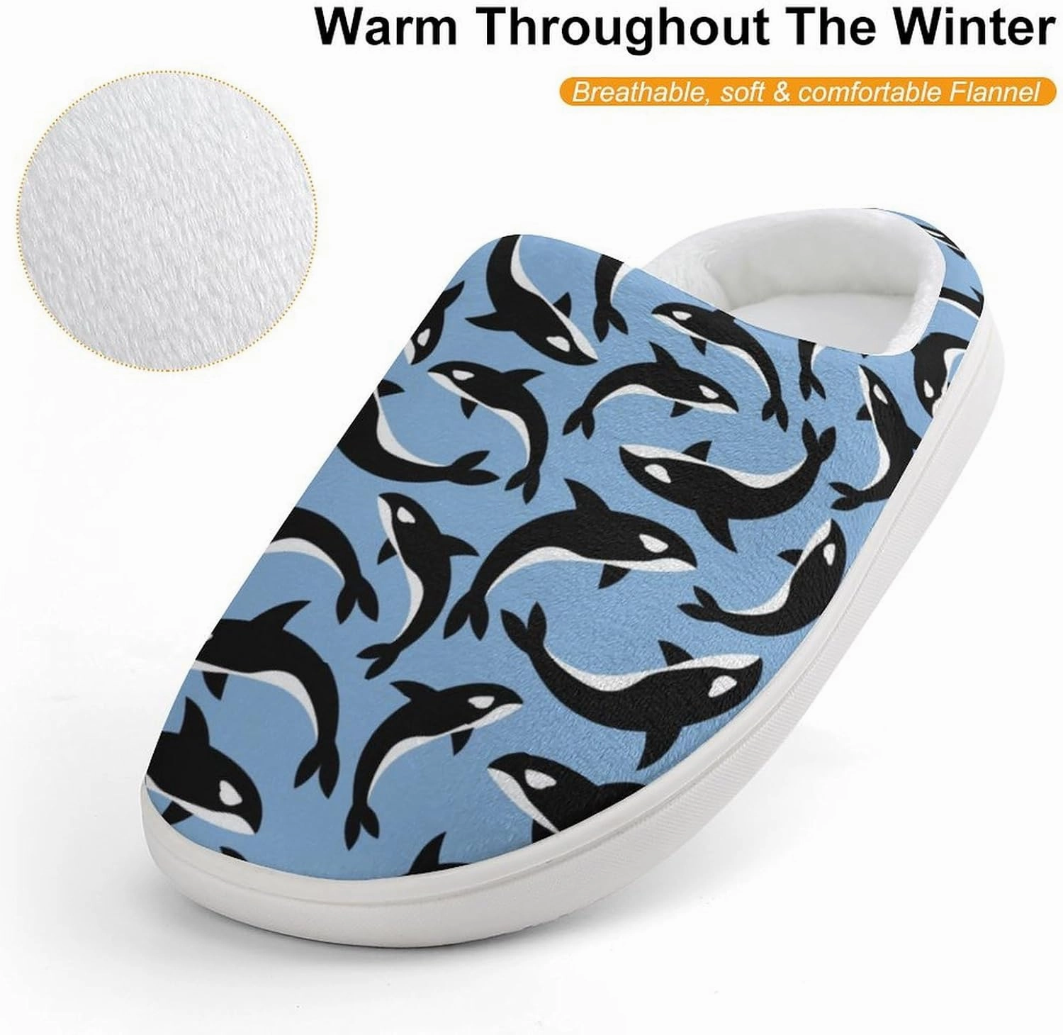 Killer Whales Orca Print Slippers for Boys Girls Home Cotton Slippers Non-Slip Warm Little Kids Slippers