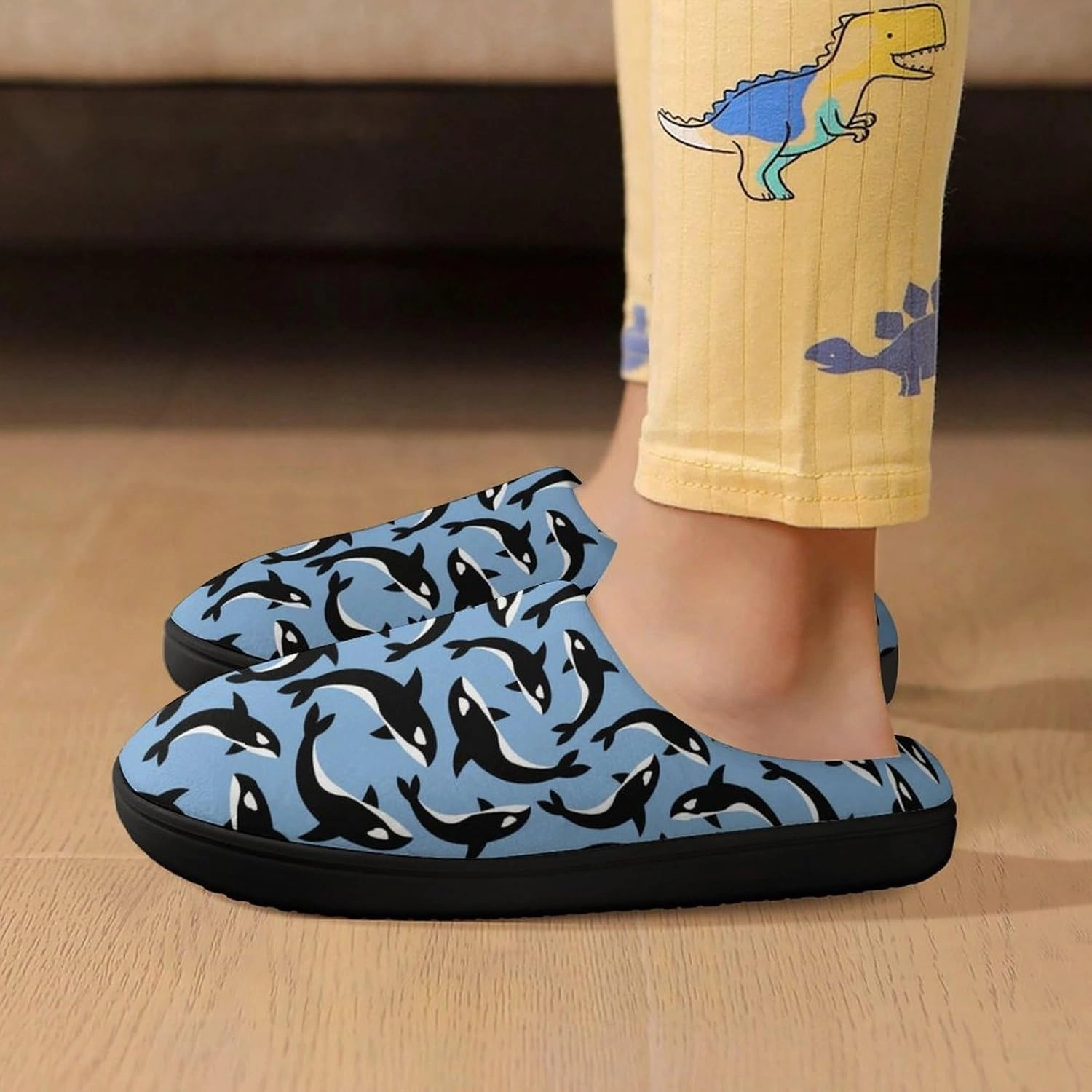 Killer Whales Orca Print Slippers for Boys Girls Home Cotton Slippers Non-Slip Warm Little Kids Slippers
