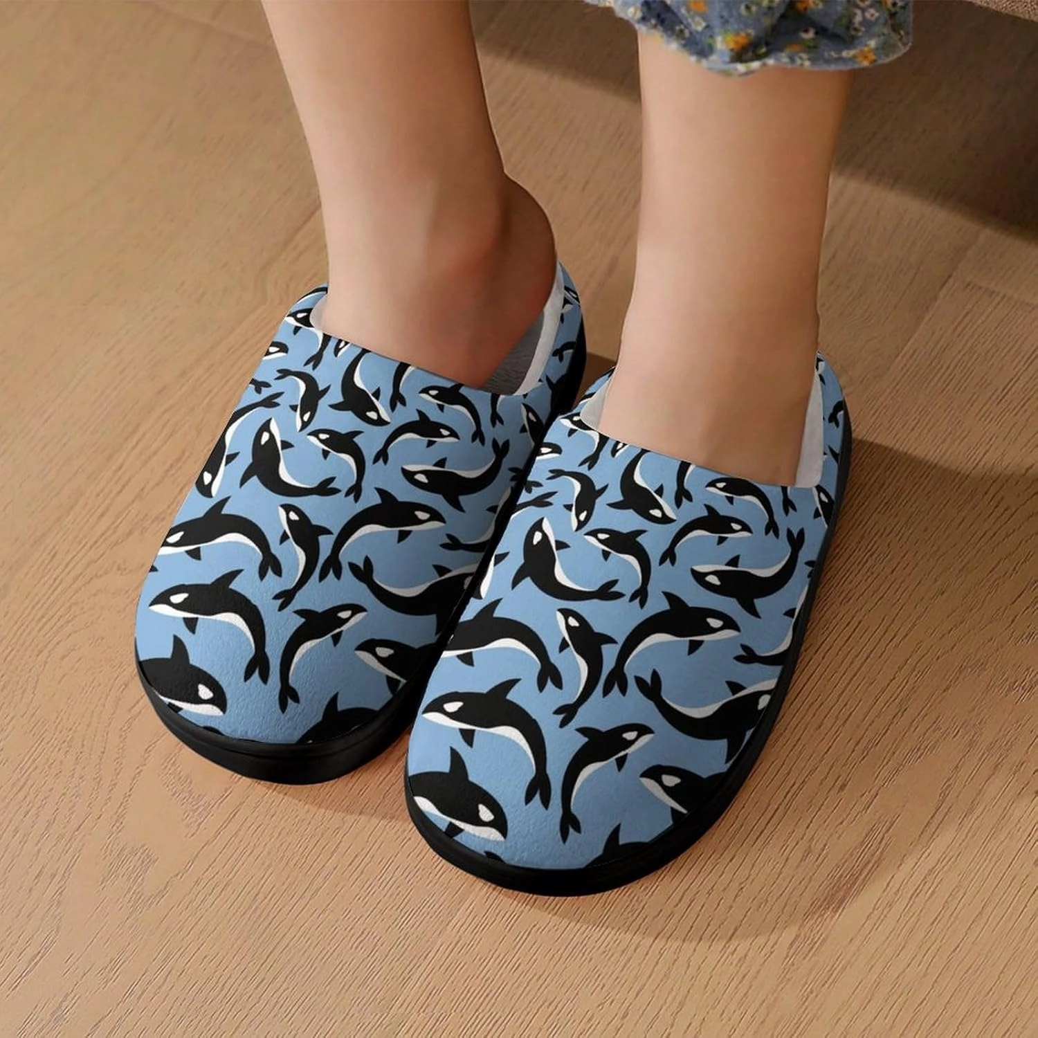 Killer Whales Orca Print Slippers for Boys Girls Home Cotton Slippers Non-Slip Warm Little Kids Slippers