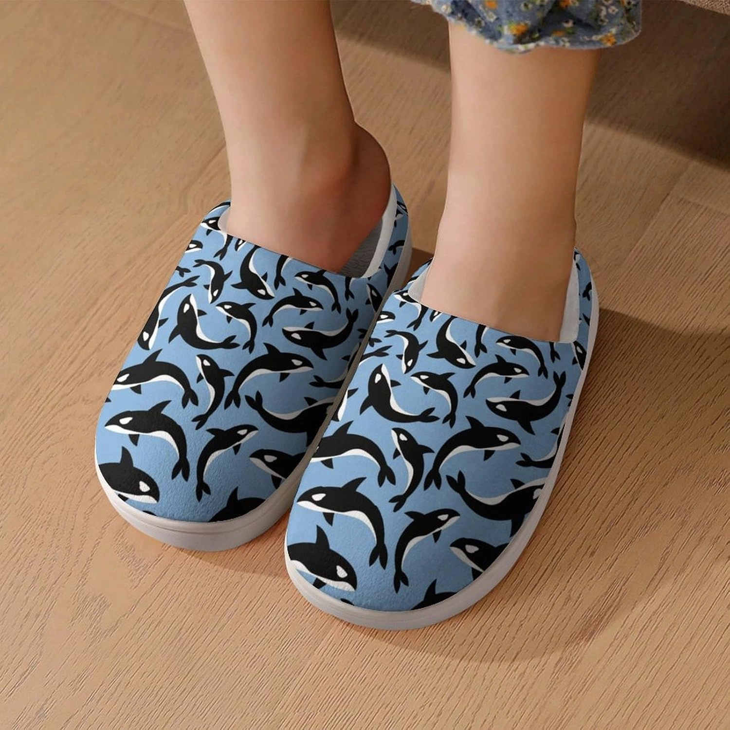 Killer Whales Orca Print Slippers for Boys Girls Home Cotton Slippers Non-Slip Warm Little Kids Slippers