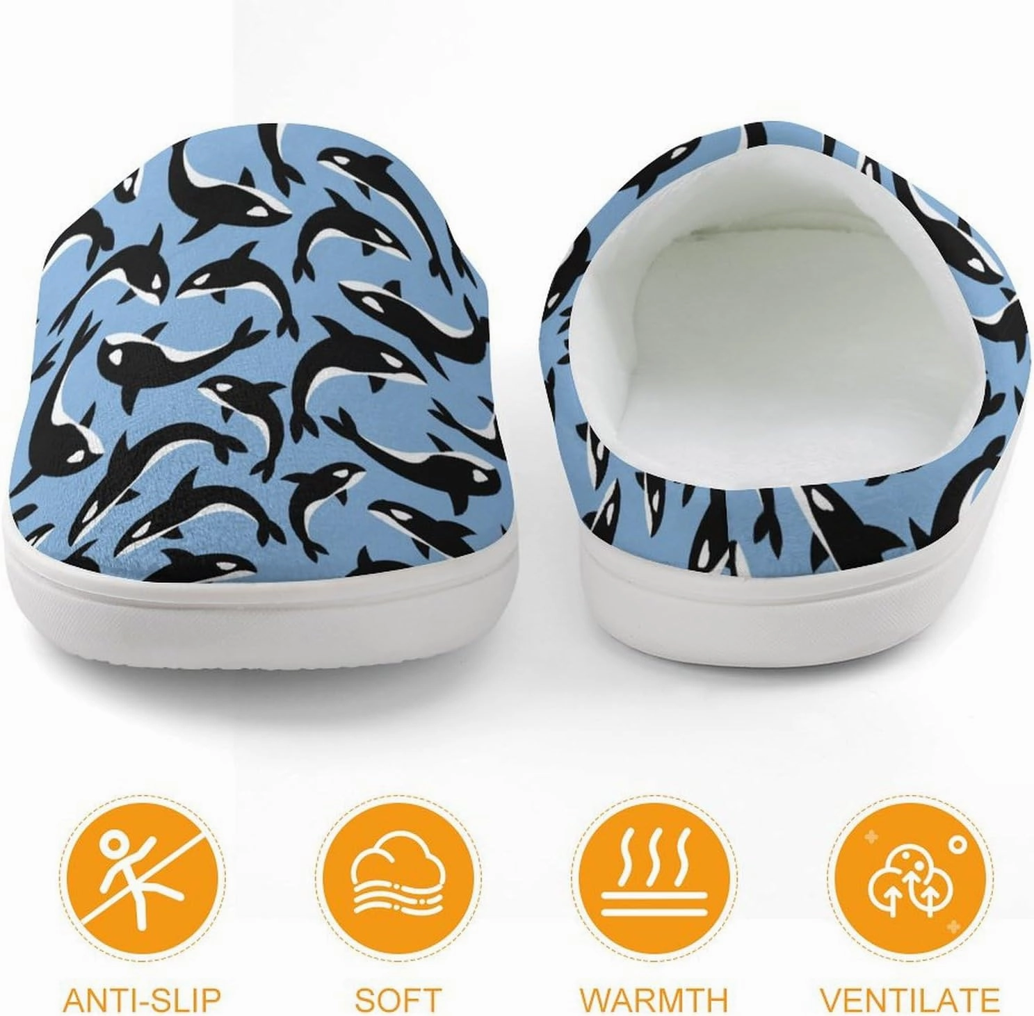Killer Whales Orca Print Slippers for Boys Girls Home Cotton Slippers Non-Slip Warm Little Kids Slippers