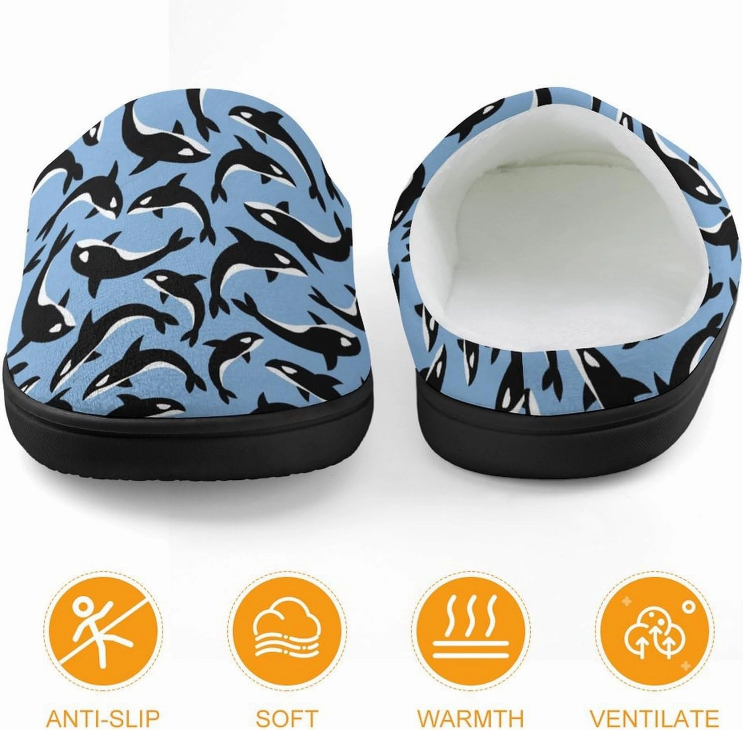 Killer Whales Orca Print Slippers for Boys Girls Home Cotton Slippers Non-Slip Warm Little Kids Slippers