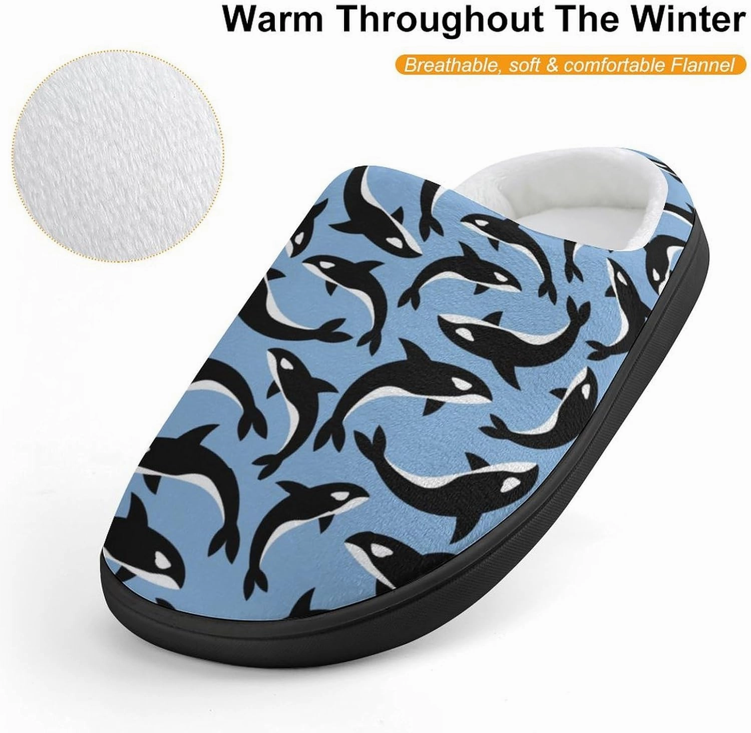 Killer Whales Orca Print Slippers for Boys Girls Home Cotton Slippers Non-Slip Warm Little Kids Slippers
