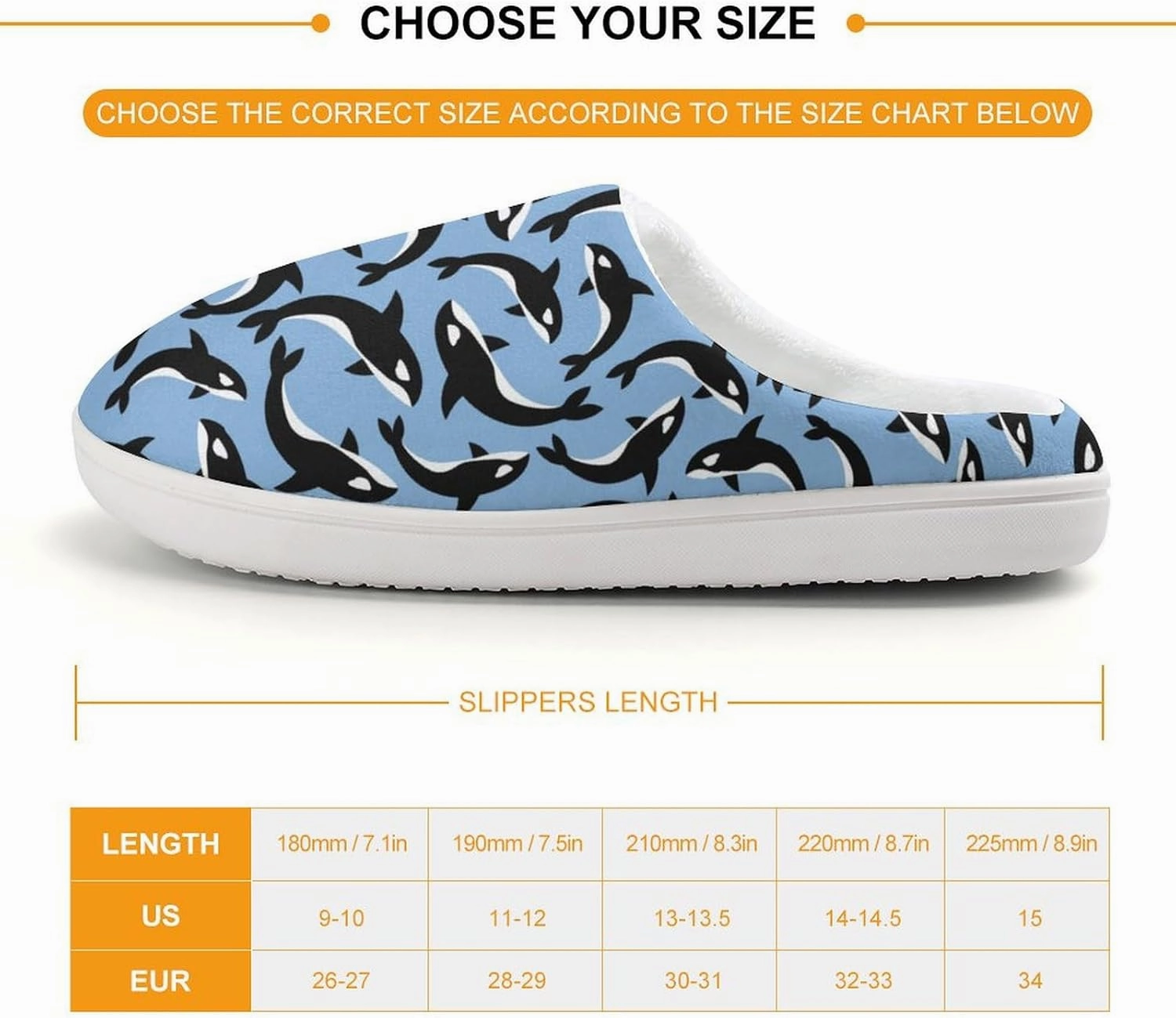 Killer Whales Orca Print Slippers for Boys Girls Home Cotton Slippers Non-Slip Warm Little Kids Slippers