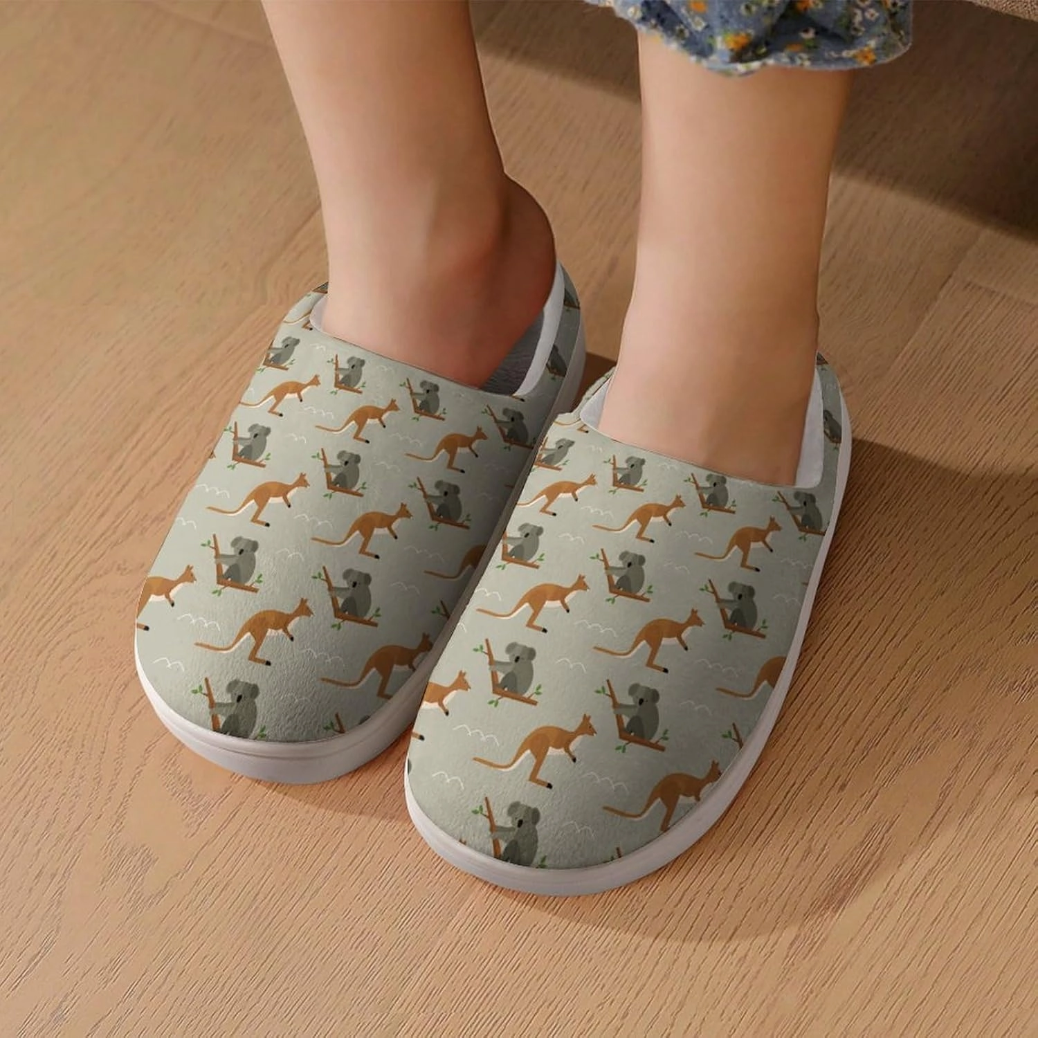 Koala in Tree And Kangaroo Australia Print Slippers for Boys Girls Home Cotton Slippers Non-Slip Warm Little Kids Slippers