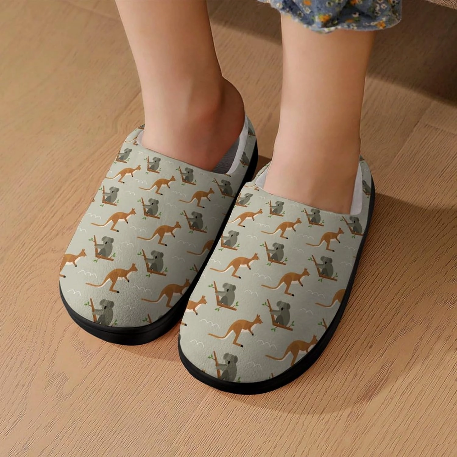 Koala in Tree And Kangaroo Australia Print Slippers for Boys Girls Home Cotton Slippers Non-Slip Warm Little Kids Slippers